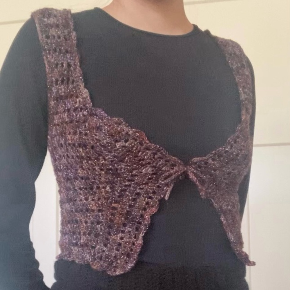 Purple Crochet Lace-Up Vest Top